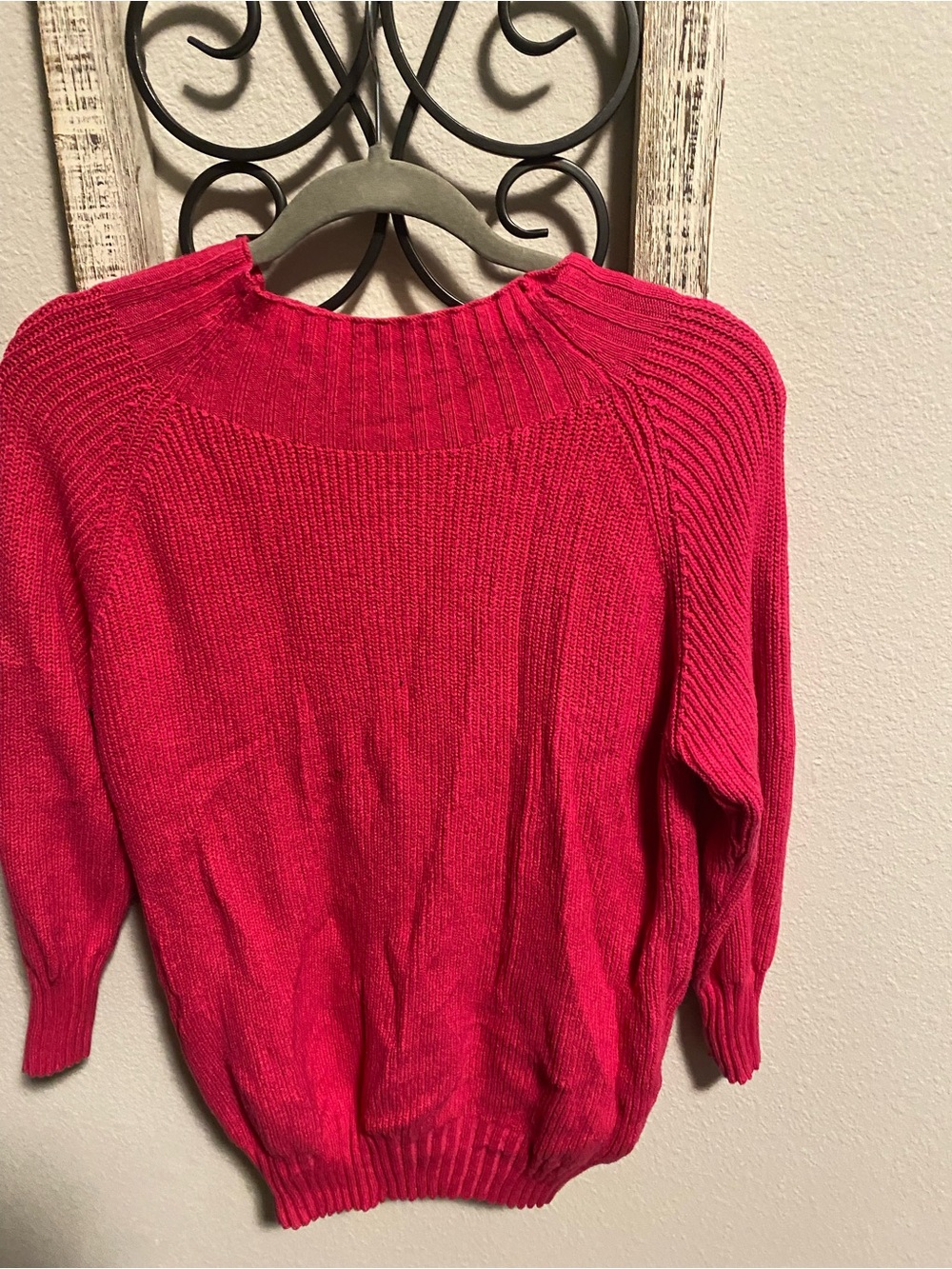 SHEIN Bright Pink Ribbed Crewneck Sweater